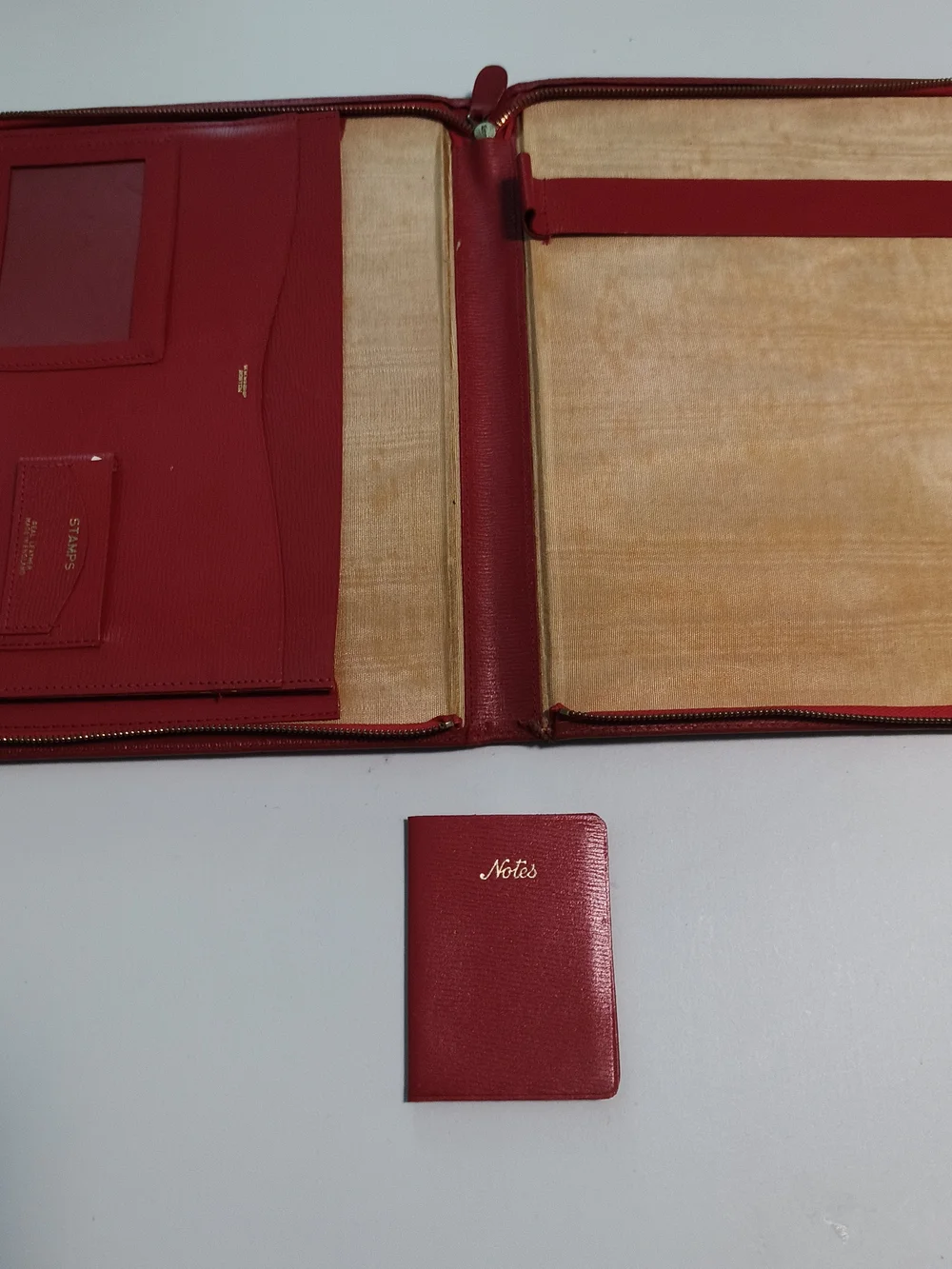 Vintage English Red Saffiano Leather Writing Case Portfolio W.W. Winship Boston